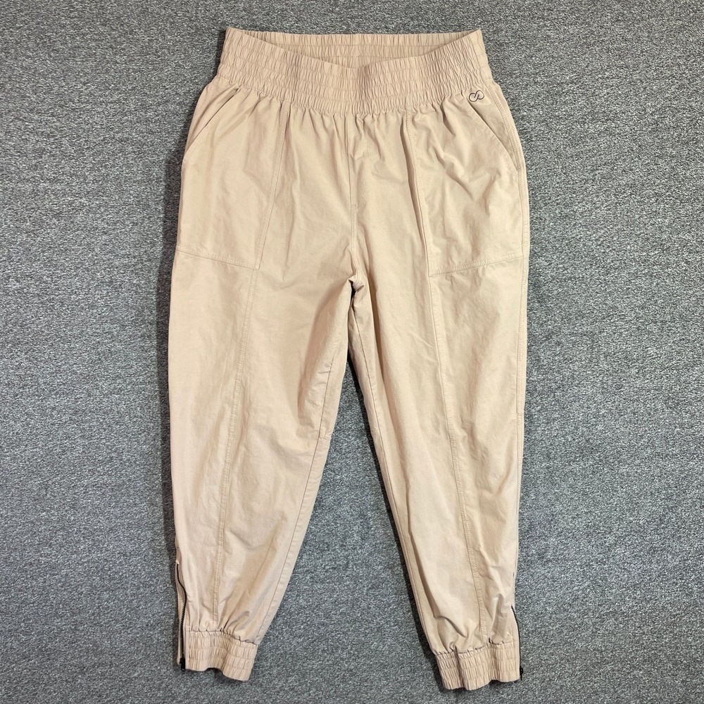CALIA by Carrie Underwood Jogger Pants Large Women Tan Smocked Waist Ankle Zip